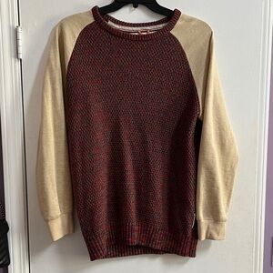 Men's Burgundy and Beige Crewneck Sweater